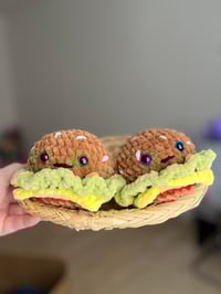 Image 1 of Amigurumi Cheeseburger Plush – Handmade Crochet Burger Toy – Kawaii Food Plushie, Funny Gift