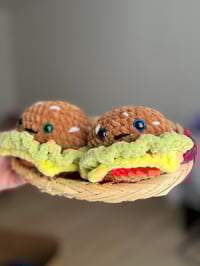 Image 3 of Amigurumi Cheeseburger Plush – Handmade Crochet Burger Toy – Kawaii Food Plushie, Funny Gift