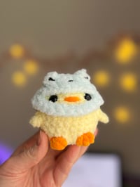 Image 2 of Handmade Amigurumi Duck in Frog Hat – Cute Crochet Plush Toy – Kawaii Animal Gift