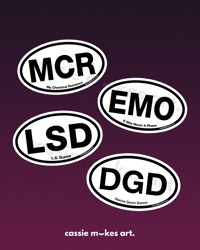 Image 1 of Oval Bumper Sticker/Magnet Parody - EMO, LSD, MCR, DGD