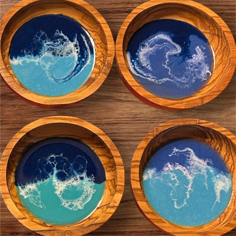 Image of Resin Ocean Themed Acacia Wood Bowl