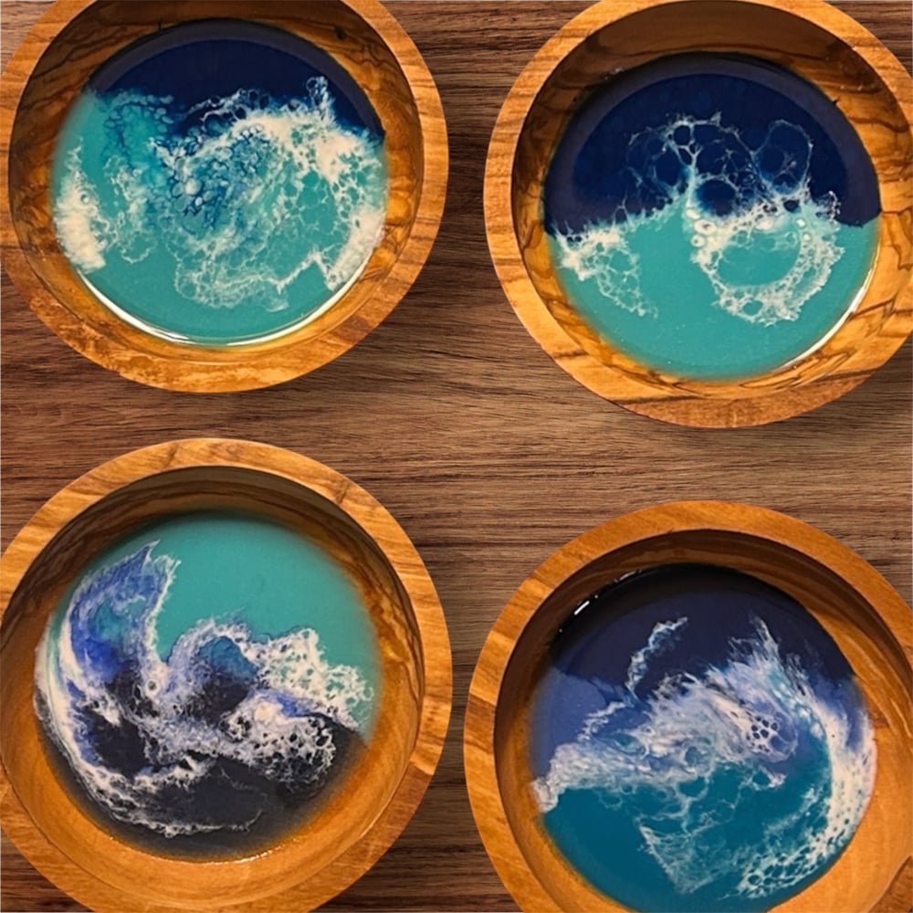 Image of Resin Ocean Themed Acacia Wood Bowl