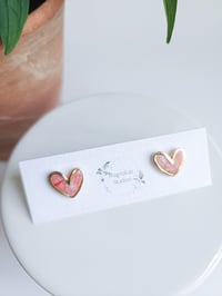 Image 2 of Coral Marble Heart Studs