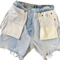 Image 3 of AGOLDE Shorts ,Riley Button fly, light wash , high rise,  distressed 100 %  organic cotton SZ 26
