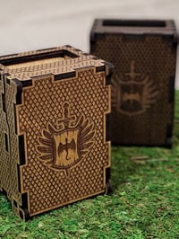 Image 1 of Personalized Dragon Scale Dice Tower | Velvet Engraving and Color Options
