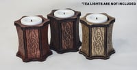Image 1 of Celtic Inspired Wooden Tea Light Holders - Enchanting Home Decor