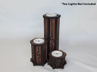 Image 1 of Celtic Inspired Wooden Tea Light Holders - Magical Home Decor