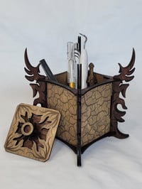 Image 3 of Mystic Flames Pencil Holder - Handcrafted Wood Desk Organizer - Fantasy Office Decor