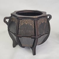 Image 3 of Handmade Wood Halloween Witch Cauldron | Halloween Decor for Candy | Witch Decor