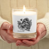 Flowery Sloth Line Art Glass Wax Candle  Art by CrystalsArtPaws