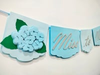 Image 1 of Blue Hydrangea Bridal Shower Party Banner Party Flag. Miss To Mrs Party Decor. Bride To Be