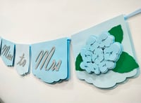 Image 2 of Blue Hydrangea Bridal Shower Party Banner Party Flag. Miss To Mrs Party Decor. Bride To Be