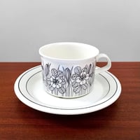 Image 1 of Arabia Finland Krokus Black and White Tea Cup with Saucer