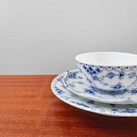 Image 2 of Royal Copenhagen Blue Fluted Full Lace Tea Cup Trio Set