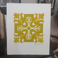 Image 1 of Portuguese Tile (Azulejo) Reduction Linocut Print - Yellow and Green