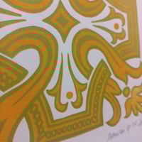 Image 2 of Portuguese Tile (Azulejo) Reduction Linocut Print - Yellow and Green