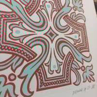 Image 2 of Portuguese Tile (Azulejo) Reduction Linocut Print - Red and Blue