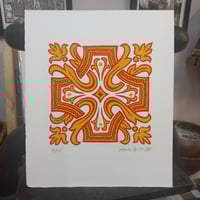 Image 1 of Portuguese Tile (Azulejo) Reduction Linocut - Yellow and Red