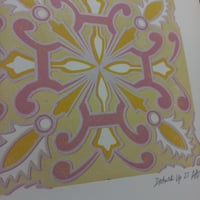 Image 2 of Portuguese Tile (Azulejo) Reduction Linocut - Pink and Yellow
