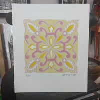 Image 1 of Portuguese Tile (Azulejo) Reduction Linocut - Pink and Yellow