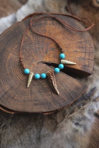Image 1 of Collana con Punte di Corno -capriolo e turchese-