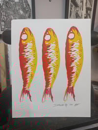 Sardines Linocut - Red and Yellow