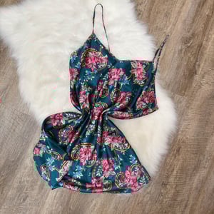 Image of Vintage "Dentelle" Floral Satin Slip - Size L