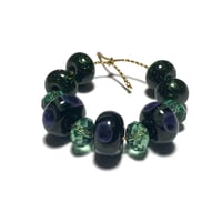 Image 3 of 11PC. GLITTER PEACOCK & SWAROVSKI Hand made Beads//Peacock feather pattern//Glitter Glass Donut bead