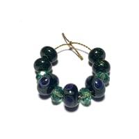 Image 6 of 11PC. GLITTER PEACOCK & SWAROVSKI Hand made Beads//Peacock feather pattern//Glitter Glass Donut bead