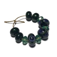 Image 8 of 11PC. GLITTER PEACOCK & SWAROVSKI Hand made Beads//Peacock feather pattern//Glitter Glass Donut bead
