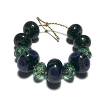 Image 10 of 11PC. GLITTER PEACOCK & SWAROVSKI Hand made Beads//Peacock feather pattern//Glitter Glass Donut bead