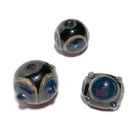 Image 4 of 3PC. KNOBBY Textured LARGE ROUND Focal lamp work bead mix. Kiln fired hand made lamp work beads CKS1
