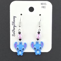 Image 3 of Blue Alien Dog Dangle Earrings – Mischievous, Cute, and Hypo-Allergenic