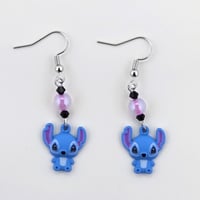 Image 1 of Blue Alien Dog Dangle Earrings – Mischievous, Cute, and Hypo-Allergenic