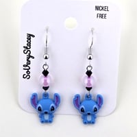 Image 2 of Blue Alien Dog Dangle Earrings – Mischievous, Cute, and Hypo-Allergenic