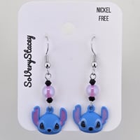 Image 2 of Blue Alien Dog Head Earrings – Mischievous, Lightweight, and Hypo-Allergenic