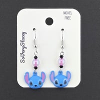 Image 3 of Blue Alien Dog Head Earrings – Mischievous, Lightweight, and Hypo-Allergenic