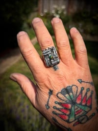 Image 2 of WL&A Rustic Bronze & Sterling Silver Whirling Log Signet - High Grade Royston Turquoise - Size 12