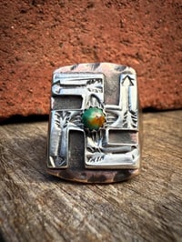 Image 3 of WL&A Rustic Bronze & Sterling Silver Whirling Log Signet - High Grade Royston Turquoise - Size 12