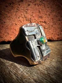 Image 4 of WL&A Rustic Bronze & Sterling Silver Whirling Log Signet - High Grade Royston Turquoise - Size 12