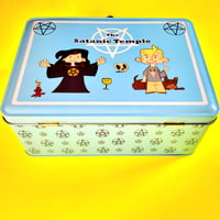 Image 3 of Official The Satanic Temple Merchandise Blue Metal Lunchbox OUT OF STOCK