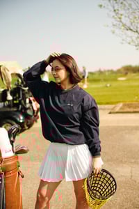 Image 2 of Nylon Pullover Crewneck Forest Green/ Cream Script Embroidery