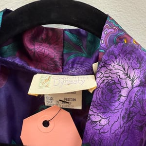 Image of Vintage "California Dynasty" Floral Purple Satin Robe