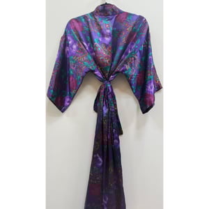Image of Vintage "California Dynasty" Floral Purple Satin Robe