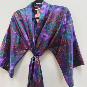 Image of Vintage "California Dynasty" Floral Purple Satin Robe