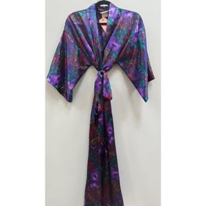 Image of Vintage "California Dynasty" Floral Purple Satin Robe