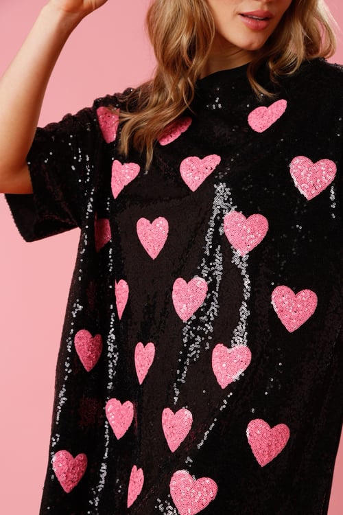 Image of Heart Sequin Shirt Dress
