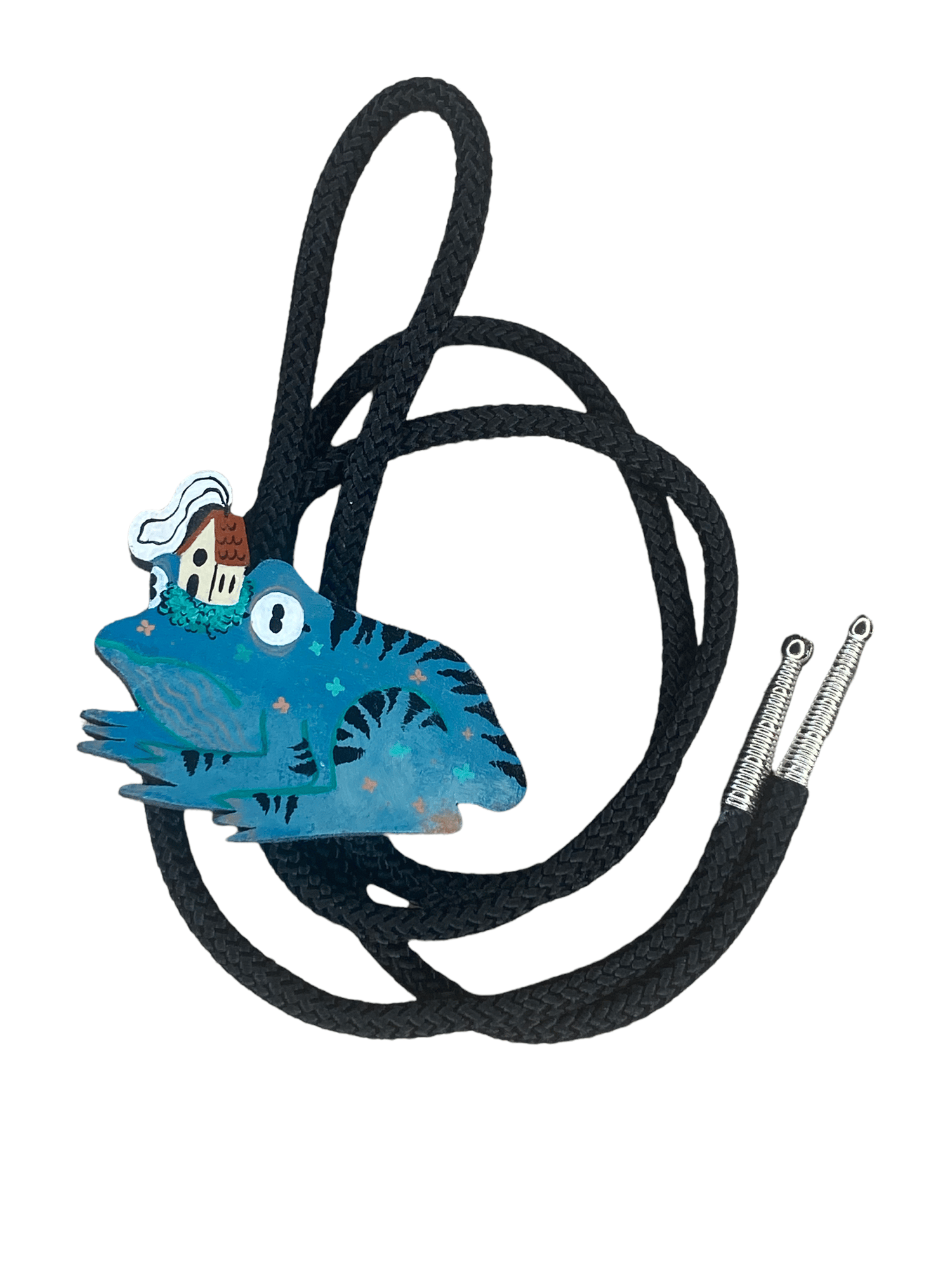 Image of Blue toad bolo tie.