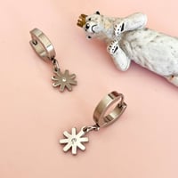 Image 2 of Silver Daisy Huggie Hoops