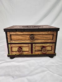 Image 1 of Wood Tarot Card Box with Three Drawer | Storage Chest for Runes, Amulets, Candles & Keepsakes